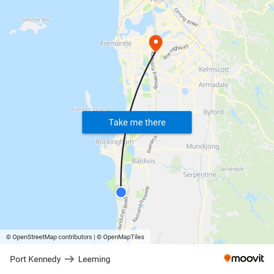 Port Kennedy to Leeming map