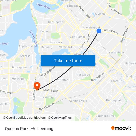 Queens Park to Leeming map