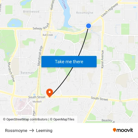 Rossmoyne to Leeming map