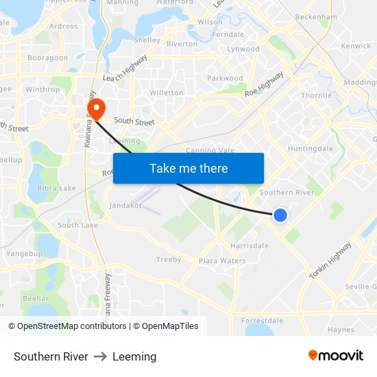 Southern River to Leeming map