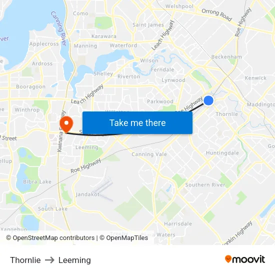 Thornlie to Leeming map