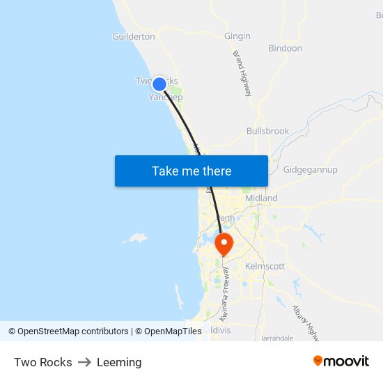 Two Rocks to Leeming map