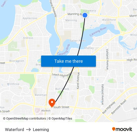 Waterford to Leeming map