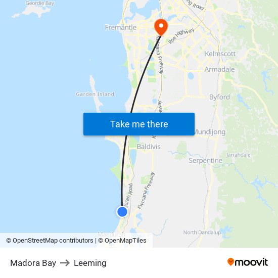 Madora Bay to Leeming map