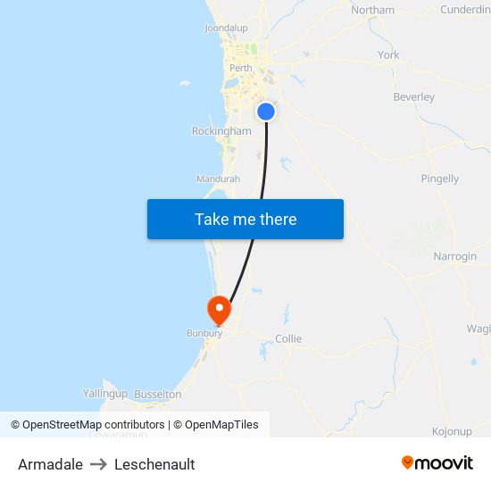 Armadale to Leschenault map