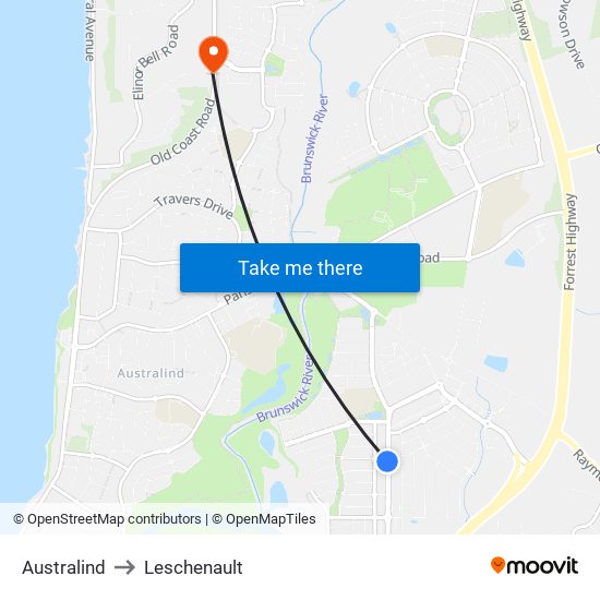 Australind to Leschenault map