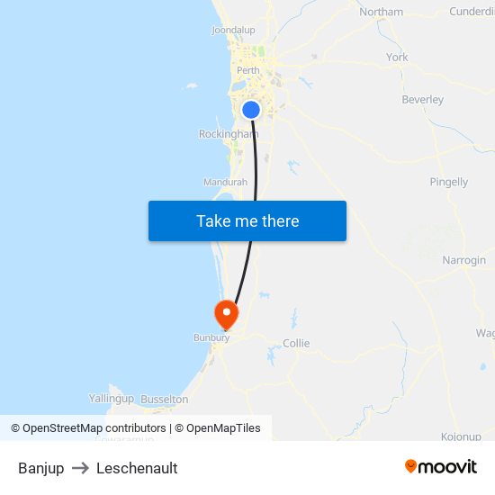 Banjup to Leschenault map