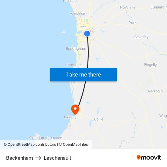 Beckenham to Leschenault map