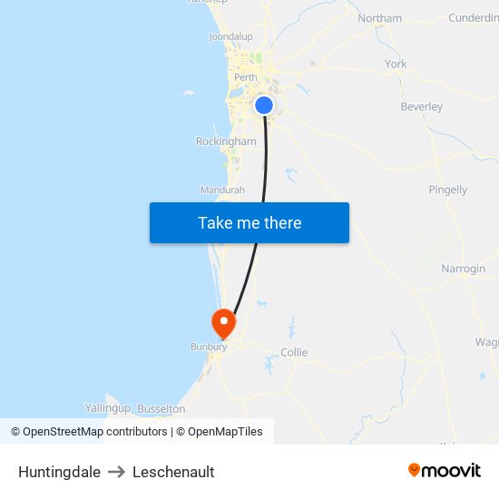 Huntingdale to Leschenault map