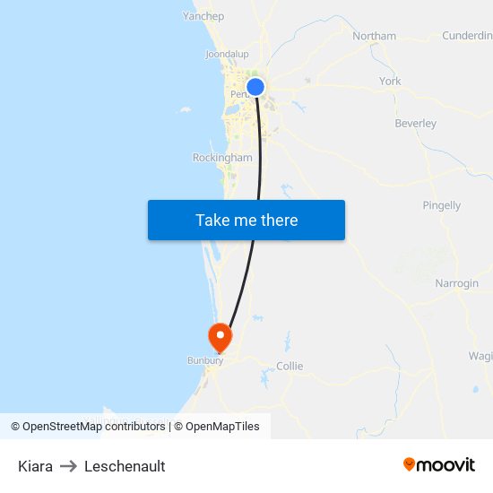 Kiara to Leschenault map