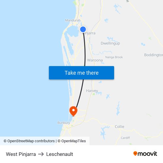 West Pinjarra to Leschenault map