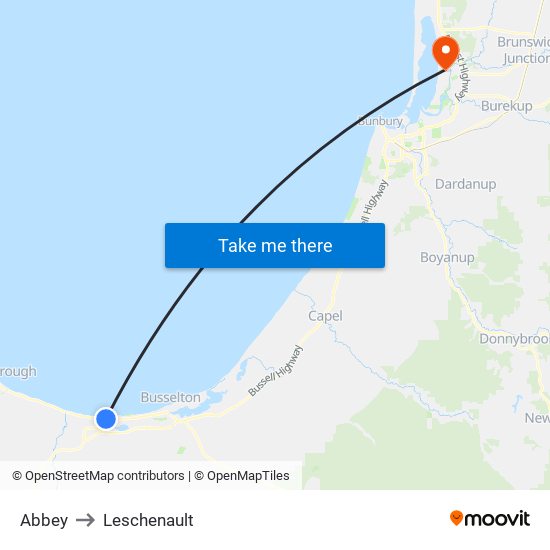 Abbey to Leschenault map