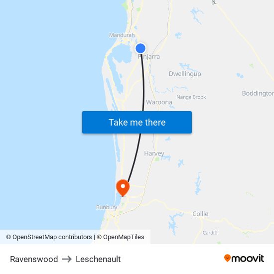 Ravenswood to Leschenault map