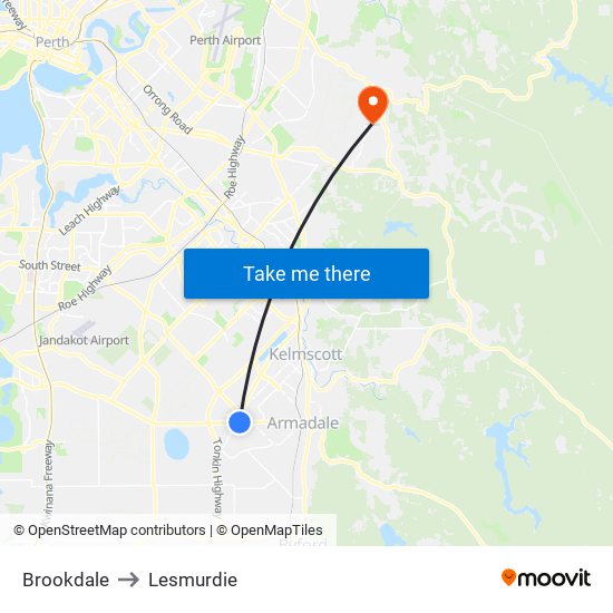 Brookdale to Lesmurdie map