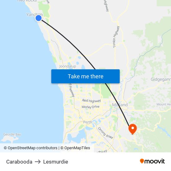 Carabooda to Lesmurdie map