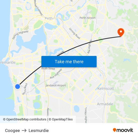 Coogee to Lesmurdie map