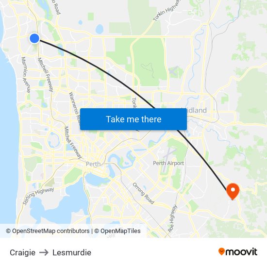 Craigie to Lesmurdie map