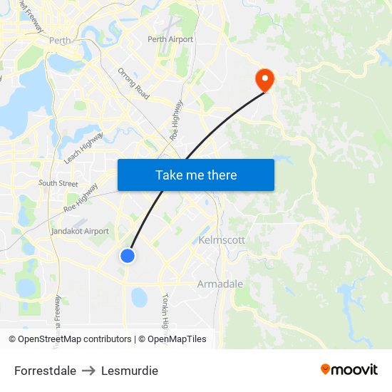 Forrestdale to Lesmurdie map