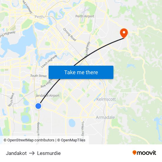 Jandakot to Lesmurdie map