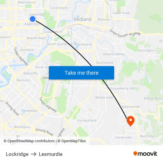 Lockridge to Lesmurdie map