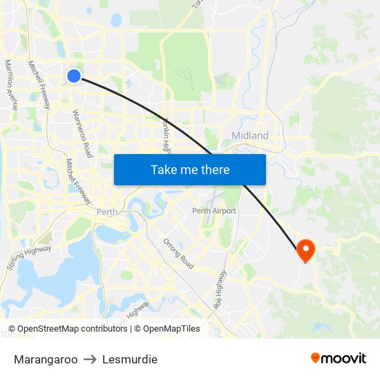 Marangaroo to Lesmurdie map