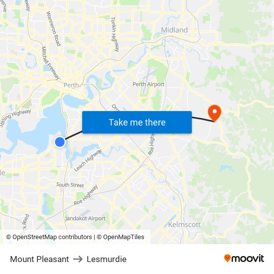 Mount Pleasant to Lesmurdie map