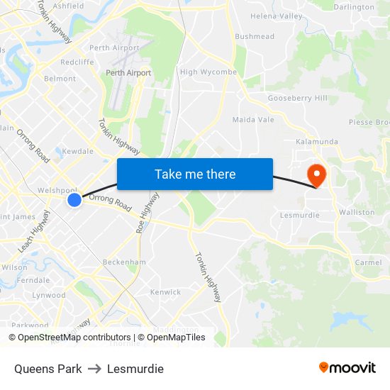 Queens Park to Lesmurdie map