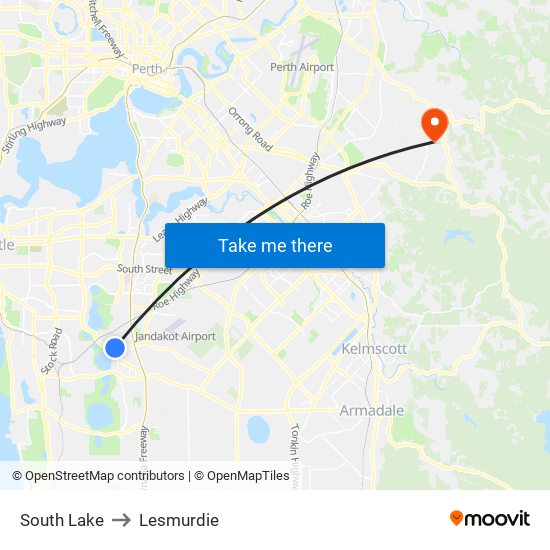 South Lake to Lesmurdie map