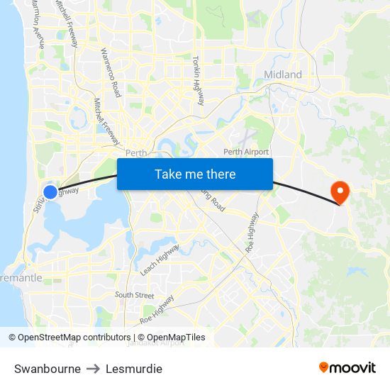 Swanbourne to Lesmurdie map