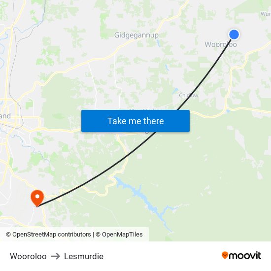 Wooroloo to Lesmurdie map