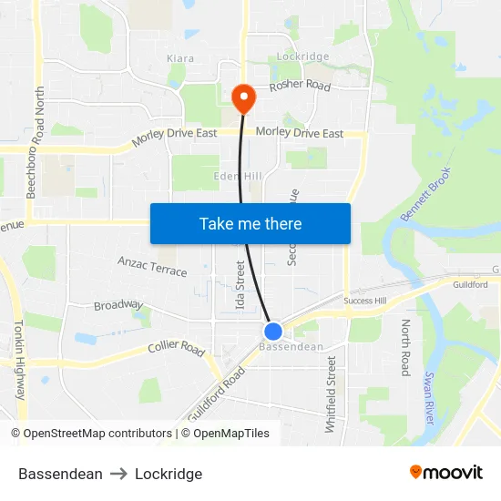 Bassendean to Lockridge map