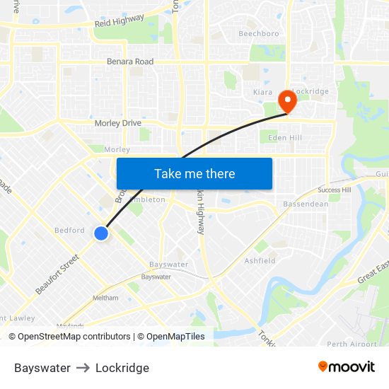 Bayswater to Lockridge map