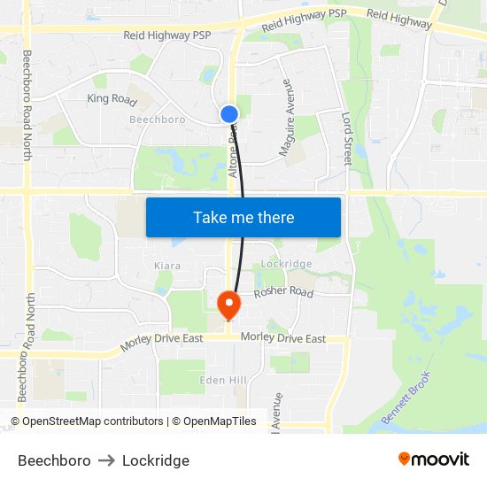 Beechboro to Lockridge map