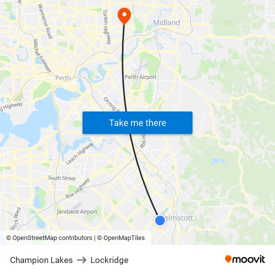 Champion Lakes to Lockridge map