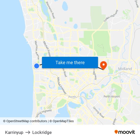 Karrinyup to Lockridge map