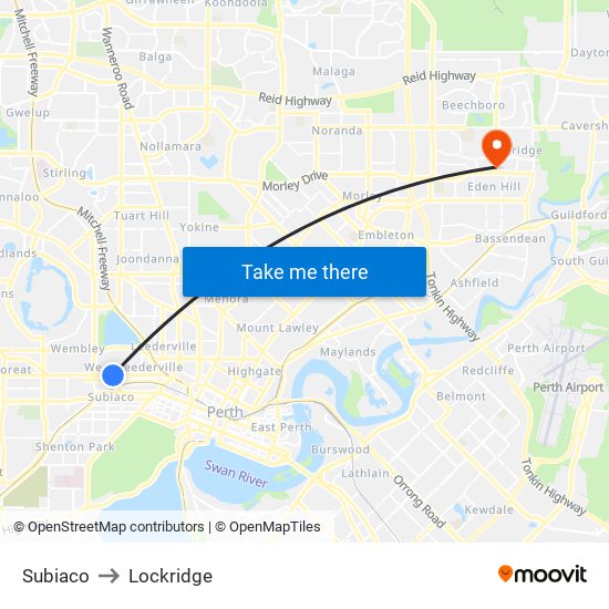 Subiaco to Lockridge map