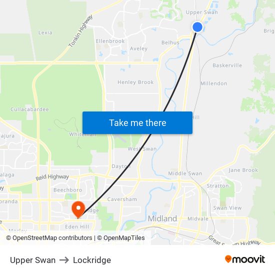 Upper Swan to Lockridge map