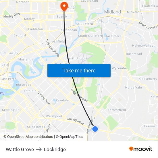 Wattle Grove to Lockridge map