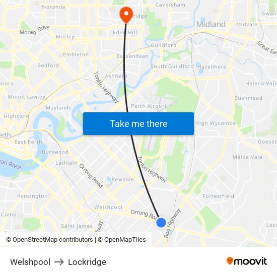 Welshpool to Lockridge map