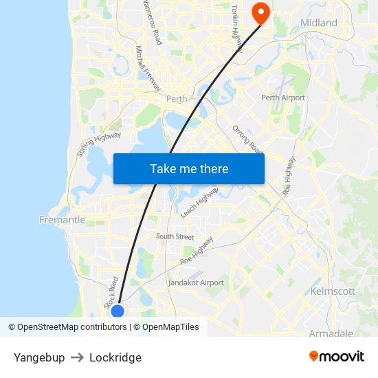 Yangebup to Lockridge map