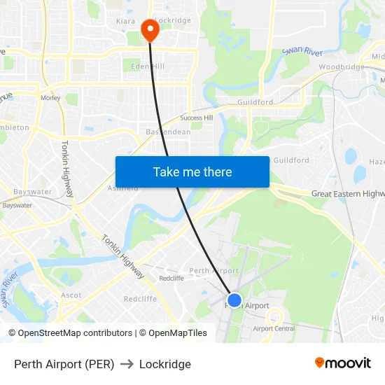 Perth Airport (PER) to Lockridge map