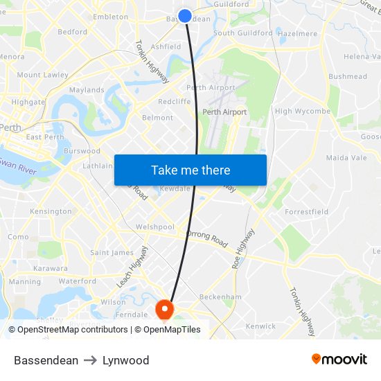 Bassendean to Lynwood map