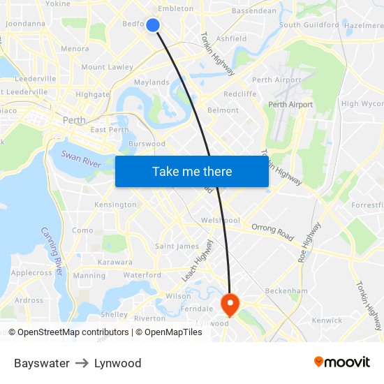 Bayswater to Lynwood map