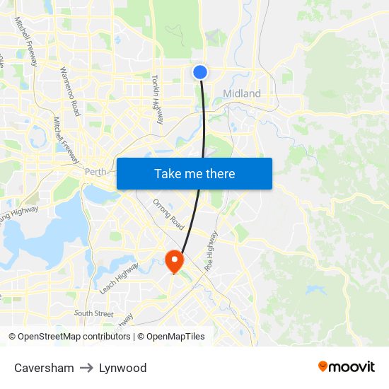 Caversham to Lynwood map