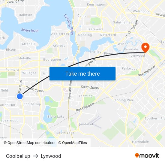 Coolbellup to Lynwood map