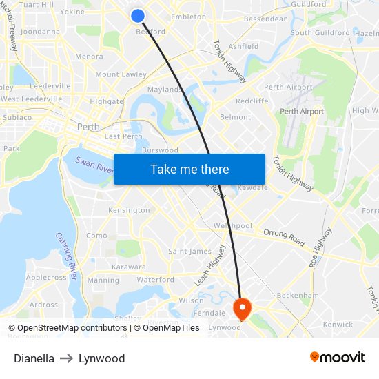 Dianella to Lynwood map