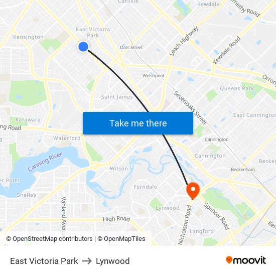 East Victoria Park to Lynwood map