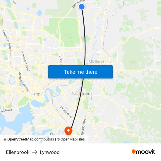 Ellenbrook to Lynwood map