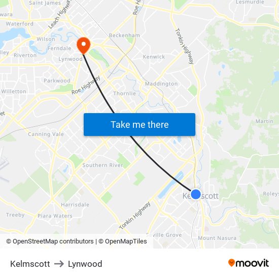 Kelmscott to Lynwood map