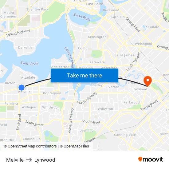 Melville to Lynwood map